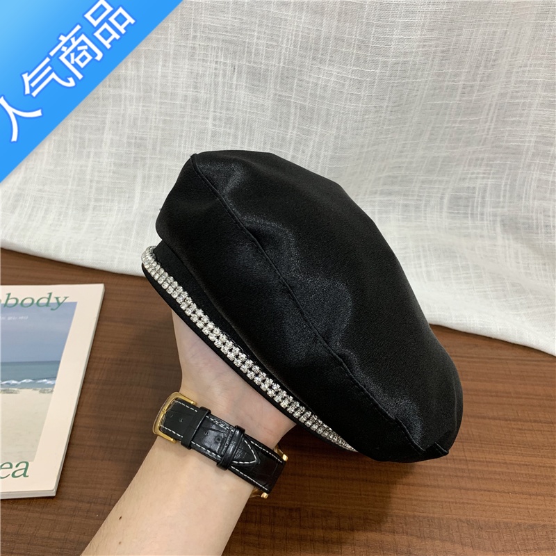 SUNTEK优雅水钻贝雷帽女日系夏季薄款透气百搭气质画家帽时尚复古八角帽