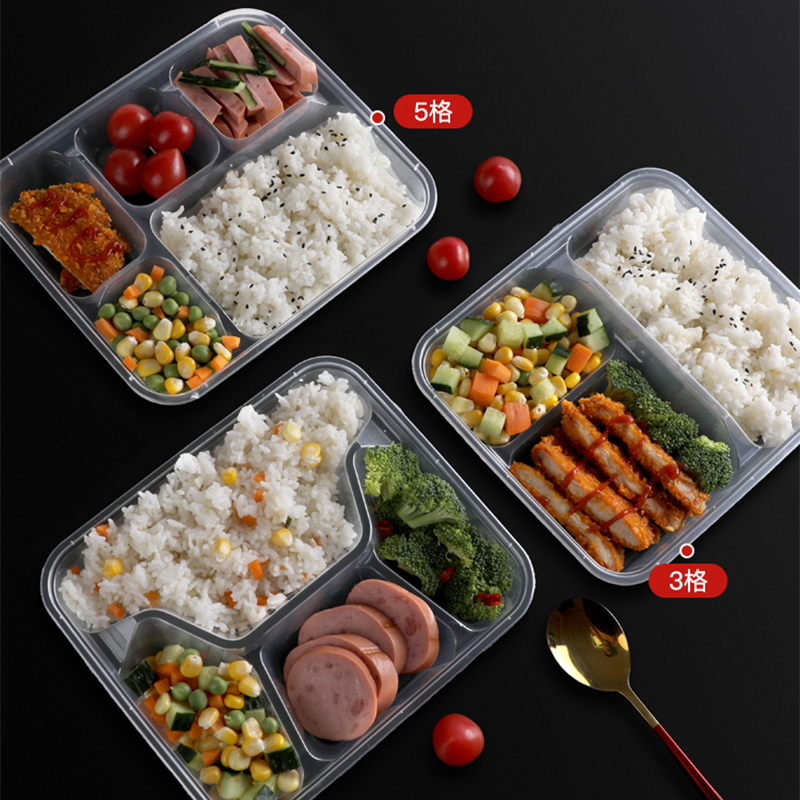 DERUIMAN一次性饭盒分体三格打包盒900ml外卖餐盒高清大图