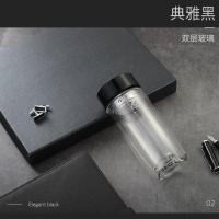 亚泰商务双层玻璃杯男女士水杯大容量隔热加厚泡茶杯子可定制logo 塑盖普通款双层300ML