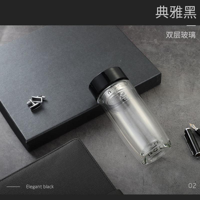 亚泰商务双层玻璃杯男女士水杯大容量隔热加厚泡茶杯子可定制logo 塑盖普通款双层300ML
