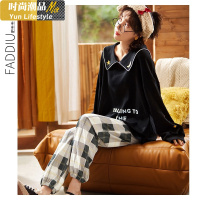 YUNWUXIN大码睡衣女春秋翻领棉可爱胖mm星月图案ins200斤宽松家居服套装睡衣