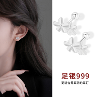 999纯银花朵耳钉女螺丝拧扣养耳洞耳环洗睡免摘小众设计银耳计