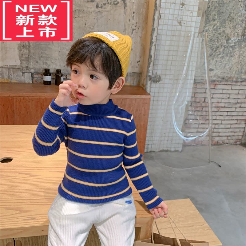 可莉允萌萌哒儿童高领毛衣小童撞色条纹针织衫男童女童秋冬装打底衫新款图片