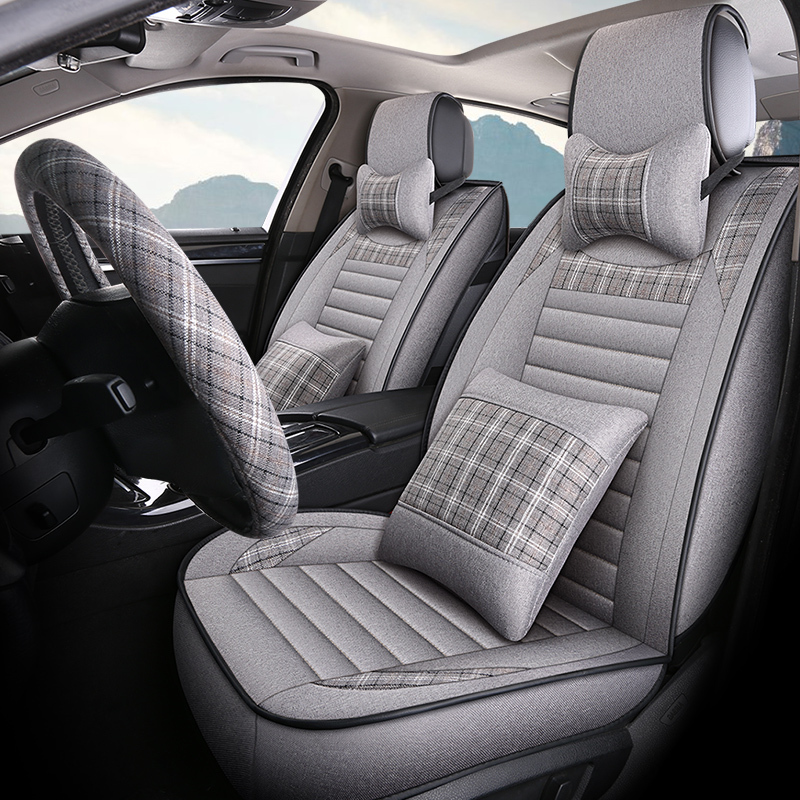 别克新英朗威朗凯越昂科威君威汽车坐垫四季通用全包网红亚麻座套米色