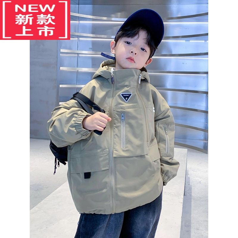 可莉允男童秋冬工装夹克棉服2022新款儿童加厚冬装男孩冬季韩范夹棉外套