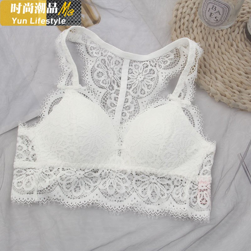 YUNWUXIN性感蕾丝美背内衣女无钢圈聚拢小胸薄款文胸一体式聚拢三角杯胸罩胸罩