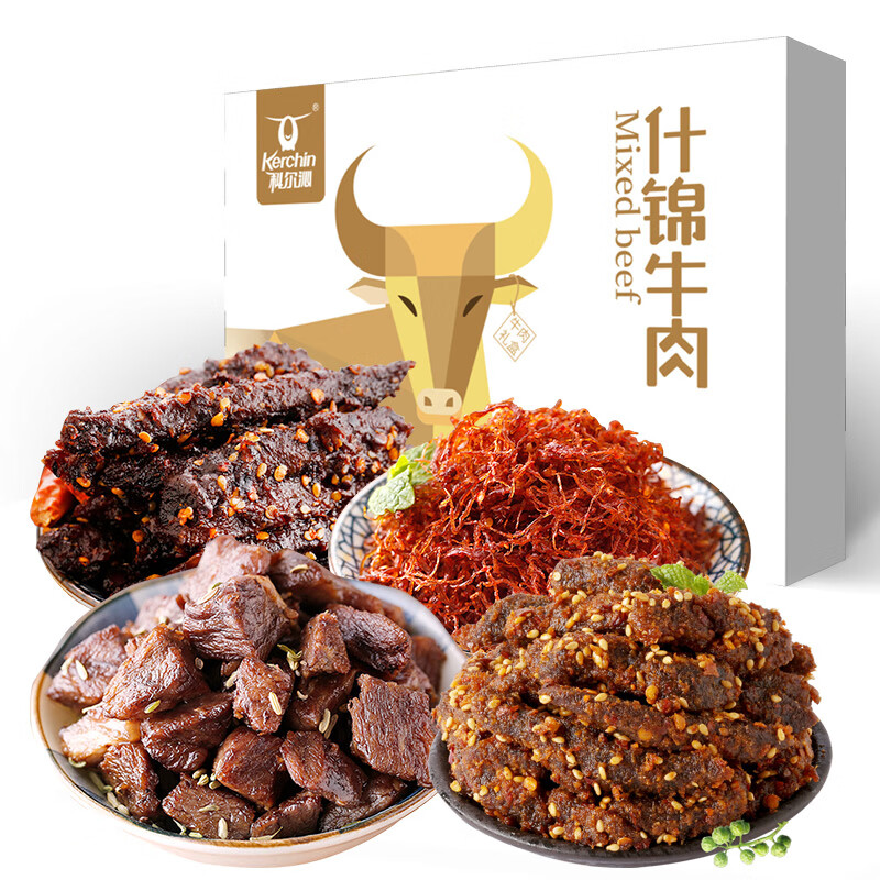 科尔沁(Kerchin)休闲零食 内蒙特产肉干肉脯什锦牛肉礼盒640g*1盒