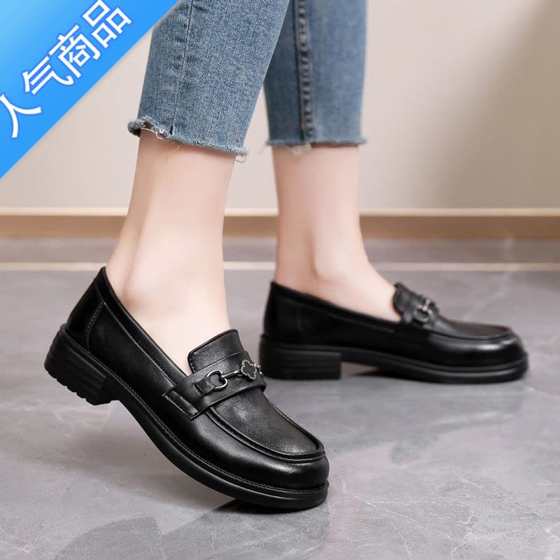 SUNTEK小皮鞋女英伦风2023年新款平底黑色圆通乐福鞋春秋透气工作单鞋图片