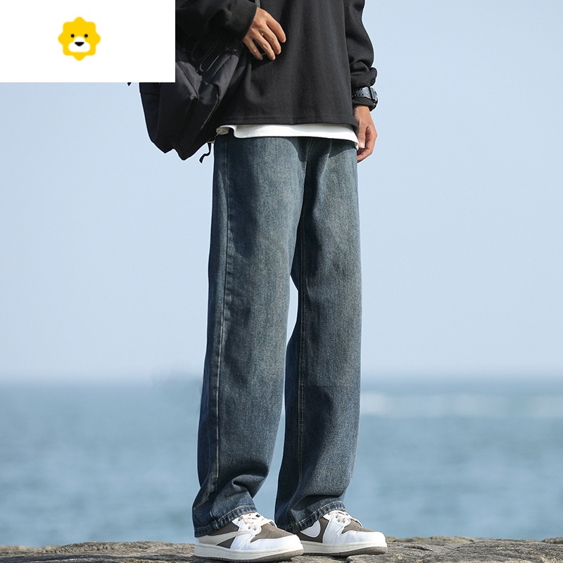 basket烟灰色牛仔裤男士季薄款宽松直筒休闲裤青少年美式潮牌复古裤子