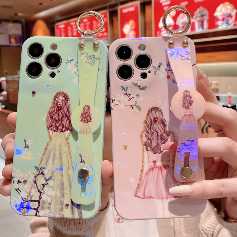 魅爱琳 苹果13 Pro Max手机壳iPhone12/11/mini/Max保护套外壳背影腕带 全包防摔软 钻潮时尚女