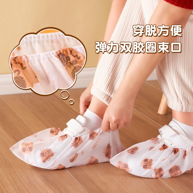 一次性鞋套无纺布加厚防尘防滑耐磨塑料PE家居室内外防水鞋套-无纺布款粉红400g（一百只装）;鞋套高清大图