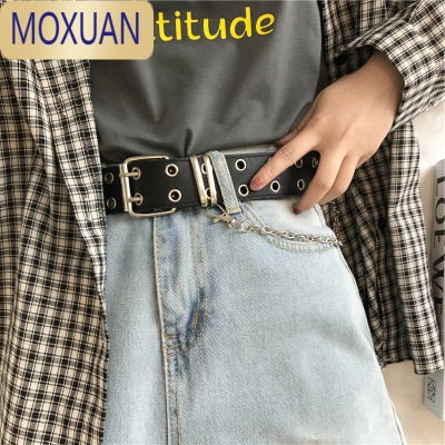 MOXUAN双排孔时尚造型皮带设计自制ins超火圆环女士腰带链条朋克风BF潮