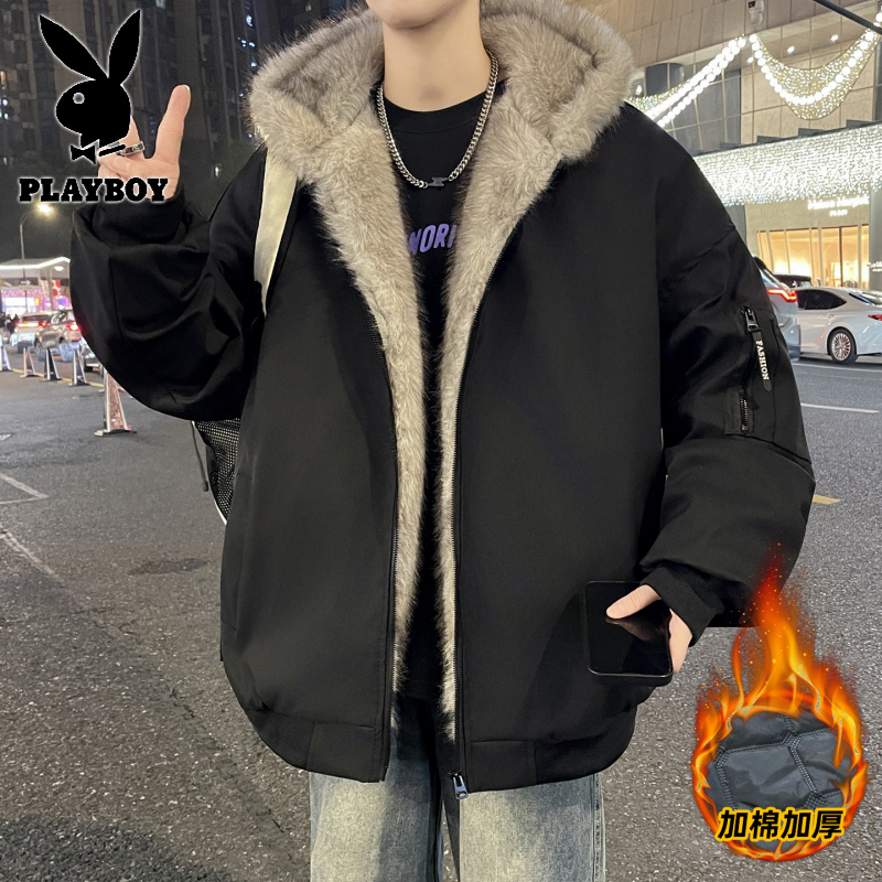 花花公子新款高品质冬季加棉加厚座山棉衣男港风潮流棉服高清大图