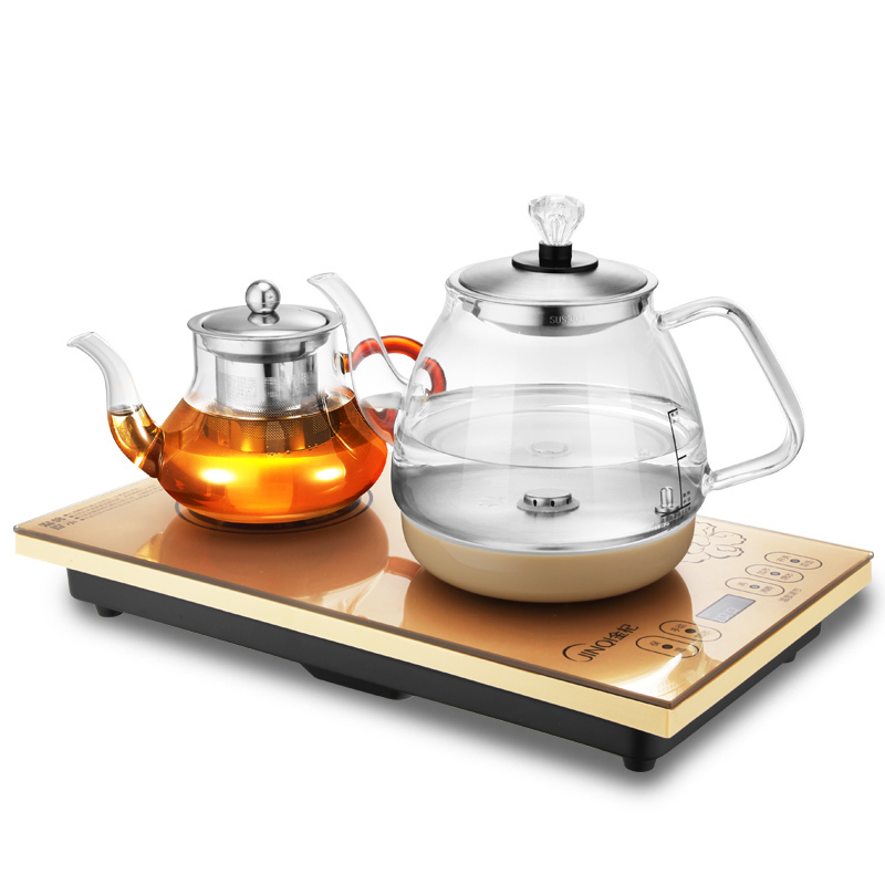 金杞(JINQI)涌泉式全自动上水电茶壶电水壶底部上水电热水壶茶具套装 米咖色 WJ-W660