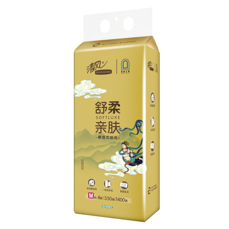 清风敦煌悬挂式抽纸4层350抽/包BG35AMJIP单提装*2..
