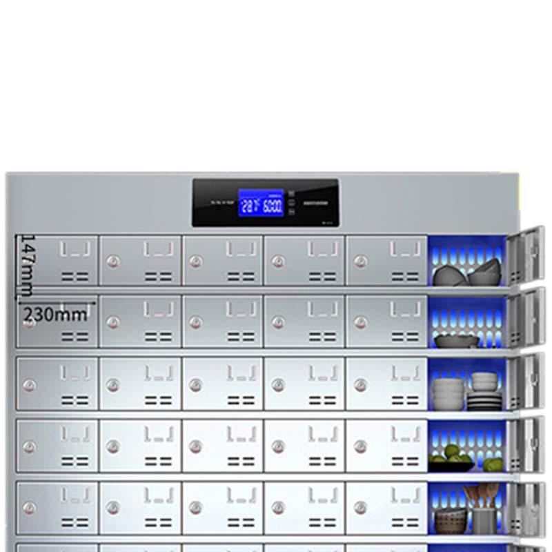 阿拉贡不锈钢员工食堂消毒餐厅紫外线高温餐盘餐具柜多格饭盒储物柜60门碗柜 紫外线消毒+高温热风循环高清大图