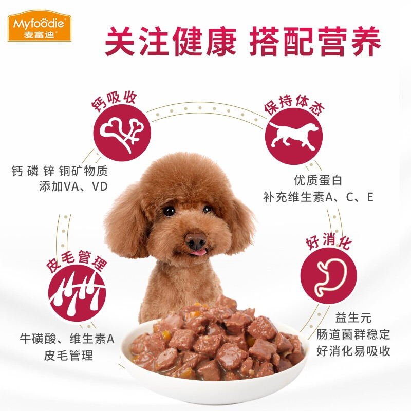 麦富迪肉粒包狗罐头拌饭狗零食幼犬湿粮泰迪比熊小型犬宠物 浓汤鸡肉95g*12包/盒高清大图