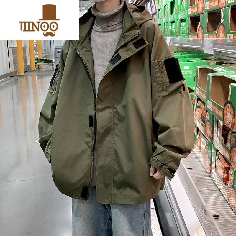 YANXU魔术贴冲锋衣男潮牌户外运动连帽风衣外套ins宽松休闲夹克高清大图