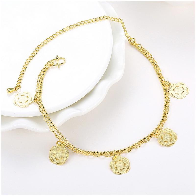 A043-A Women 18K yellow gold anklet jewelry 镀黄金色女脚链潮
