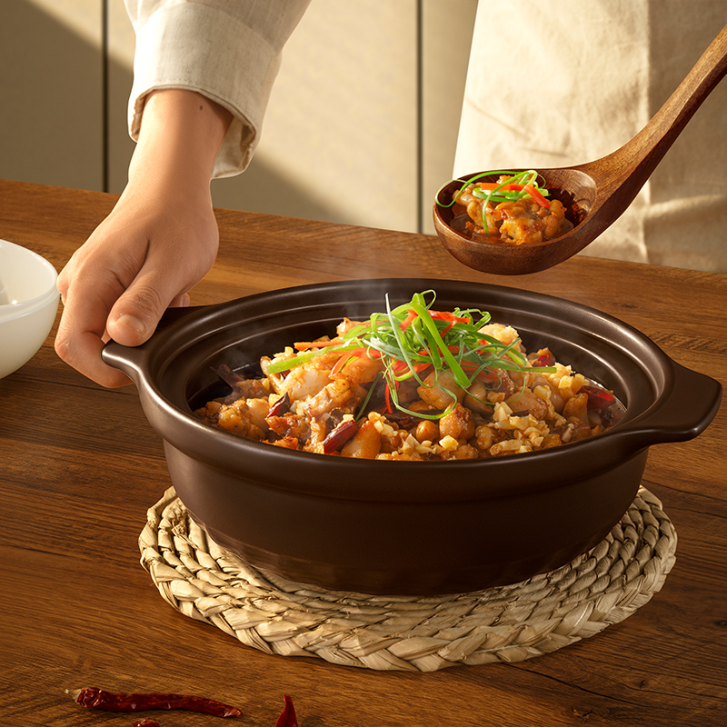 康巴赫炒菜砂锅煲家用燃气专用煲仔饭耐高温干烧不裂浅口陶瓷锅高清大图