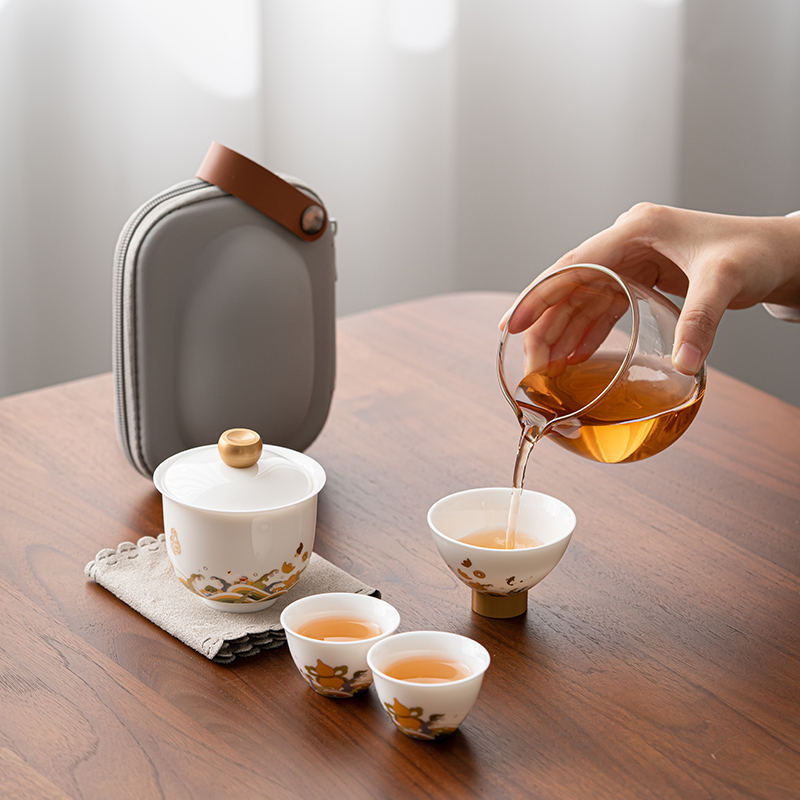 苏氏陶瓷(SUSHI CERAMICS)国潮海水无涯羊脂玉功夫旅行便捷快客茶具高清大图