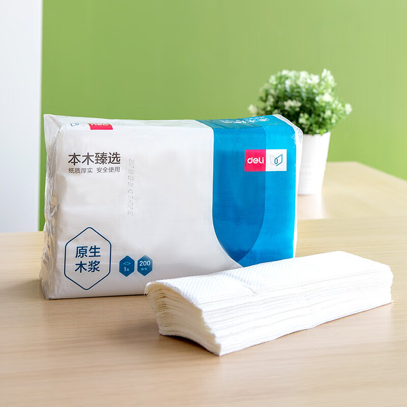 得力臻韧CC1200-01擦手纸1层200抽(包)高清大图