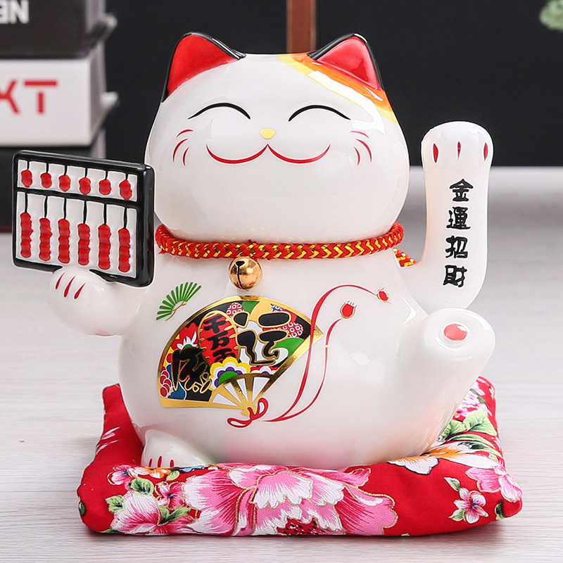 招财猫中号电动陶瓷摇手猫摆件 家居乔迁店铺开业招财创意摆件