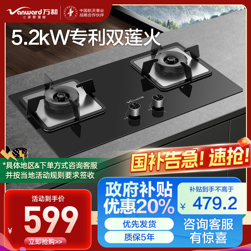 万和 一级能效 [蓝莲花]燃气灶5.2kW大火力玻璃嵌入式台式两用灶具 易清洁灶具JZT-B9L50(天然气)