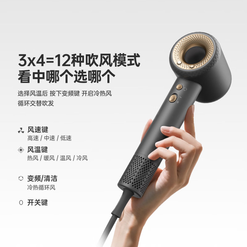 康夫(CONFU)高速电吹风机 护发家用大功率等离子电吹风低噪速干吹风筒便携礼物礼盒 KF-F9 白粉随机发货高清大图