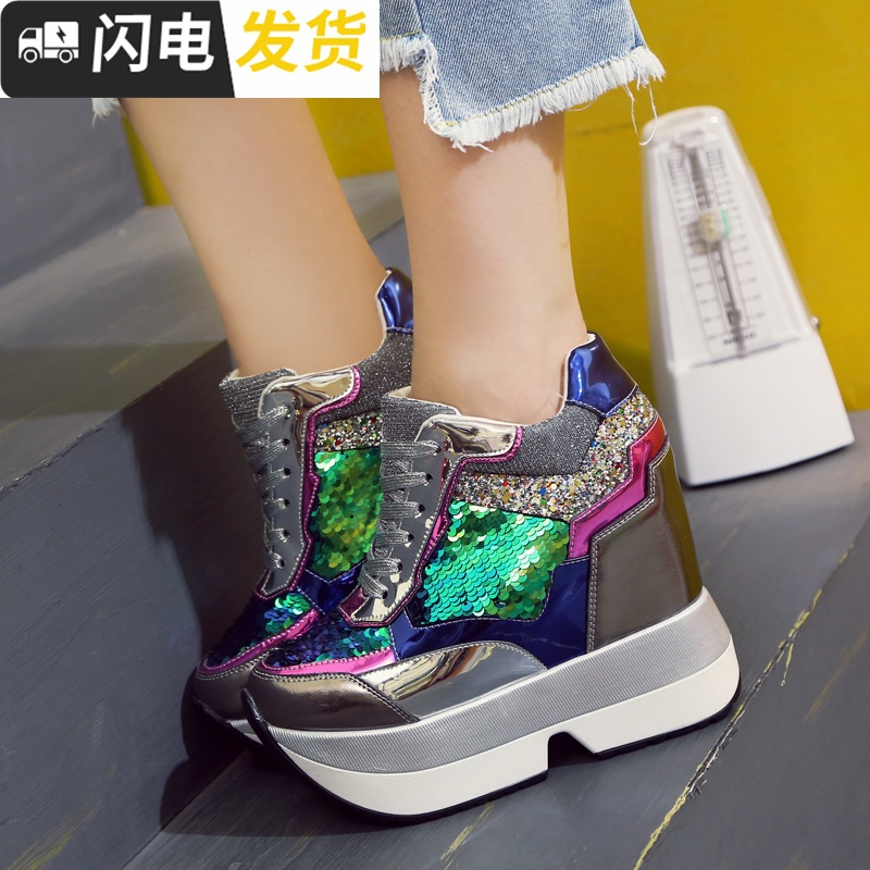 2022秋季新款女鞋内增高运动鞋时尚拼色女士休闲鞋百搭超高跟13cm启如休闲鞋