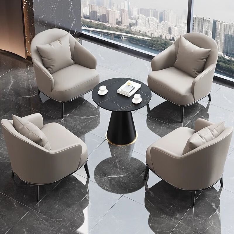 戴劲洽谈桌椅轻奢酒店会所接待区沙发椅简约休闲洽谈沙发一桌四椅灰色高清大图