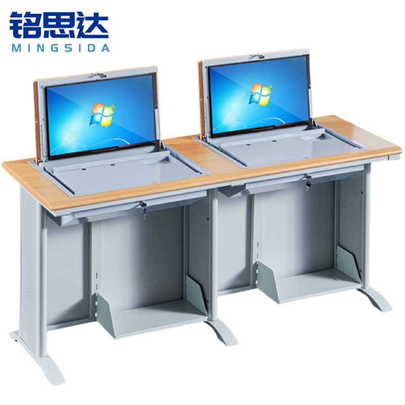 铭思达翻转电脑桌双人位张高清大图
