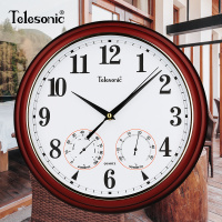 天王星(Telesonic)客厅挂钟现代复古钟表 卧室餐厅石英钟木纹中式会议室书房时钟 静音扫秒机芯 13英寸