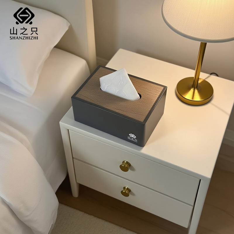 山之只 亚克力纸巾收纳盒 原木色 个高清大图