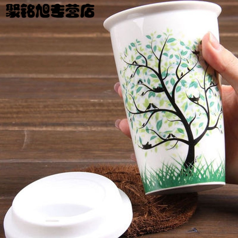350ML卡通创意马克杯陶瓷杯子水杯大号杯子男女士杯子硅胶盖双层隔热陶瓷杯水杯个人杯陶瓷马克杯陶瓷水杯