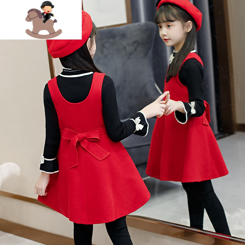 yuebin女童连衣裙新年装裙子新年裙公主童装儿童红色冬季背心裙洋气
