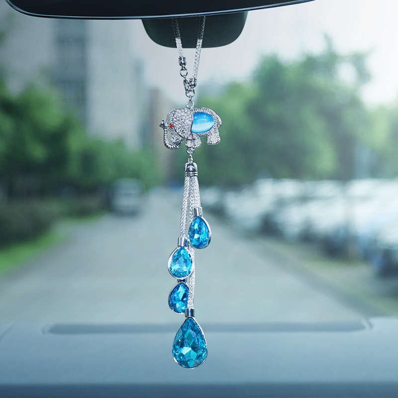 汽车挂件吊饰新款大象车载吊坠车内饰品挂饰女创意水晶后视镜摆件湖水