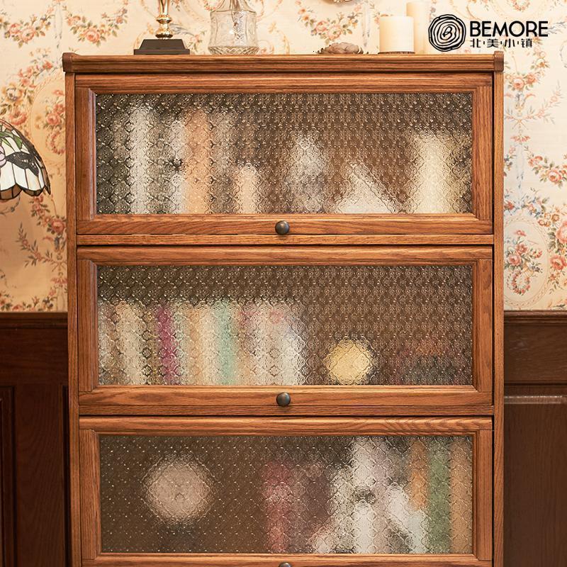 森美人查理的莫格柜 美式简约全实木落地书柜带玻璃学生家用 全实木特殊玻璃备注颜色与玻璃0.8-1米宽