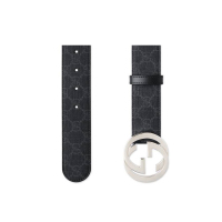 GUCCI/古驰 腰带 男款经典款大logo双G压花银扣
