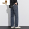YANXU2023新款美式高街黑色牛仔裤男直筒宽松款潮流休闲长裤子男生