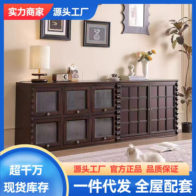 全实木组合电视高柜法式中古风模块玄关展示柜客厅斗柜美式落地柜高清大图