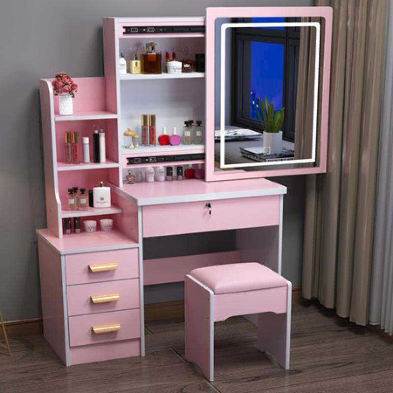少女梳妆台闪电客卧室现代简约中式化妆台收纳柜一体小户型带灯化妆桌