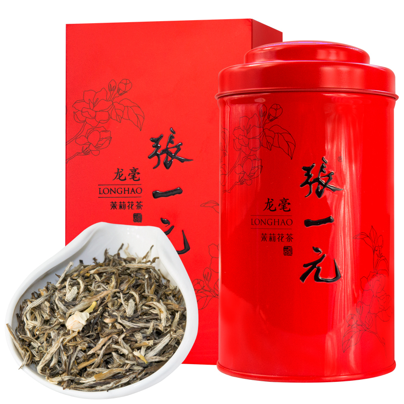 张一元茉莉花茶 特级茉莉龙毫100g/罐 配小手提袋 绿茶茶叶 中国红罐