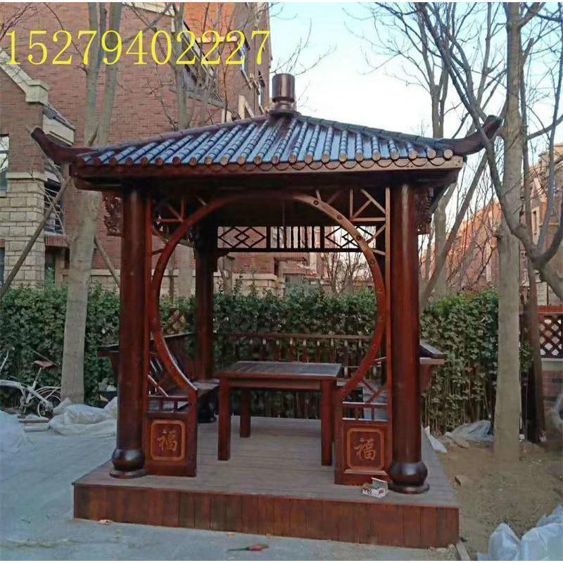 森美人直销碳化防腐木凉亭庭院阁木屋户外四角六角八角实木亭子长廊仿古 桌子