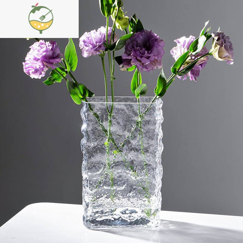 YICHENG轻奢花瓶透明玻璃芬兰冰川冰块北欧鲜花水养装饰花器餐桌插花摆件 七彩菱口大号冰川 中等