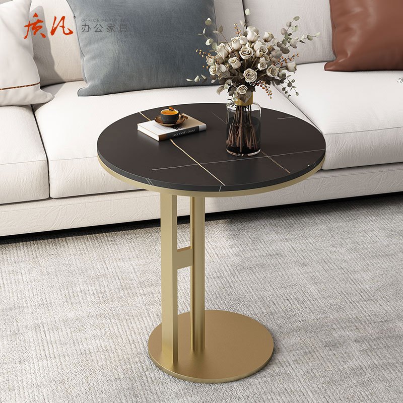 苏宁 质凡 办公家具轻奢岩板圆形边几小茶几 直径600*600高高清大图