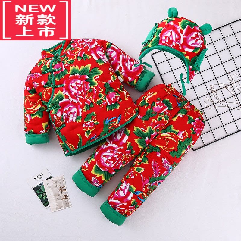 可莉允东北大花棉袄宝宝儿童女童婴儿手工棉花男童棉衣棉裤套装加厚冬季棉服图片