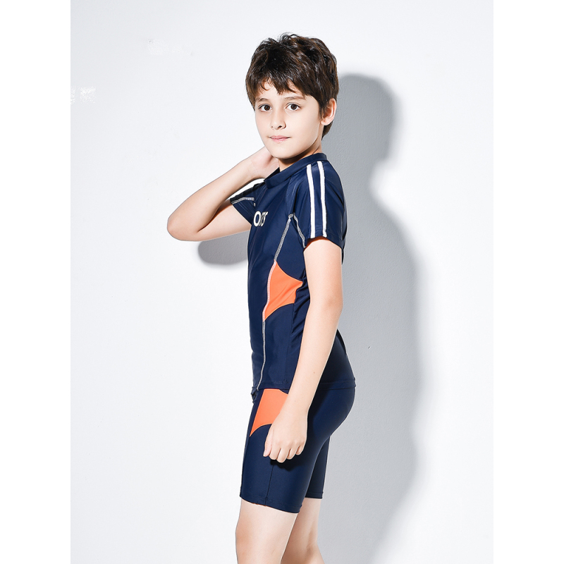 七色王国胖男孩儿童分体平角泳裤中大童青少年学生专业训练防晒速干