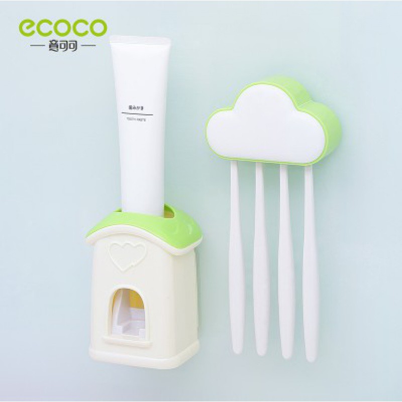 ecoco挤牙膏器全自动儿童卡通创意牙膏牙刷置物架壁挂式懒人 三维工匠 天蓝色牙膏器+漱口杯高清大图