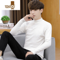 YANXU男士毛衣半高领百搭修身针织打底衫纯黑色中领线衣潮流男装
